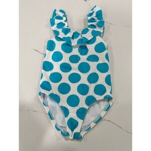 Kellys Kids Cali Tank Girls One Piece Swimsuit Teal Blue Polka Dot Ruffle 3-4